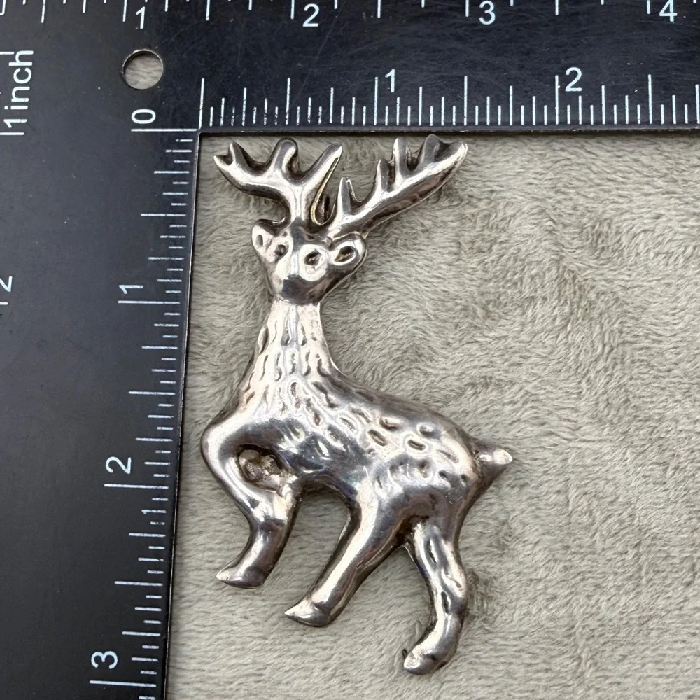 Vintage Taxco Sterling‎ Silver Brooch Pendant Deer Elk Reindeer